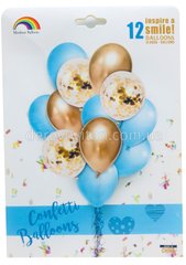 Набор воздушных шариков с конфетти, голубой с золотом, 12 шт. 30 см