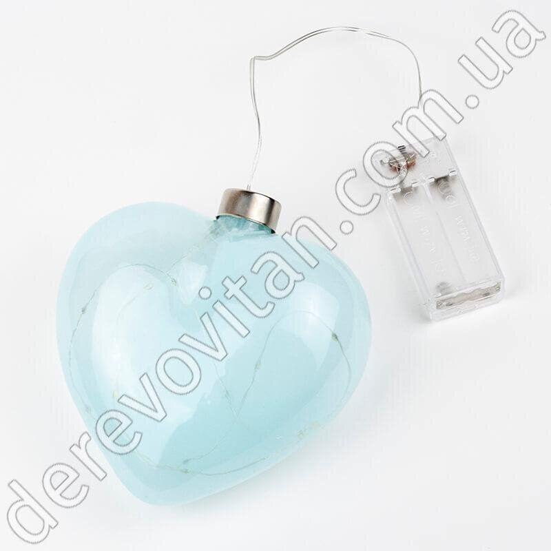Декоративный LED-светильник с гирляндой "Сердце" на батарейках, голубой, 13×13×4 см