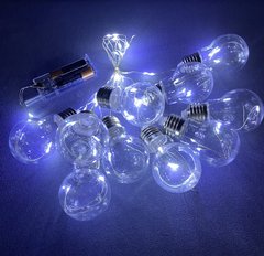 Led-гирлянда от батареек "Лампочки", 10 ламп, 2.55 м (холодный свет)