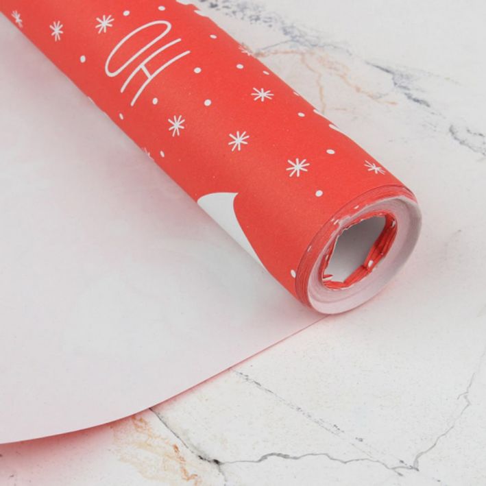 Новогодняя упаковочная крафт бумага красная "Санта", 0.7×8 м