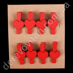 Декоративные прищепки "Сердца", красные, 8 шт. 3.5 см