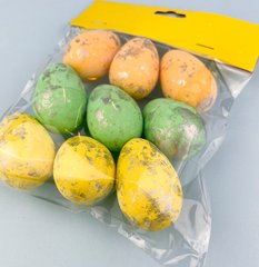 Пасхальные яйца разноцветные с серебром, 3×5 см, 9 шт.