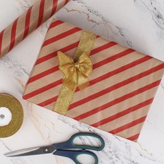 Крафт бумага для подарков "Красная полоска", 0.7×8 м