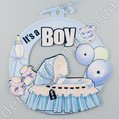 Дитяча підвіска-табличка "It`s a boy", блакитна, 31.5×33.5 см