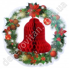 Новорічна паперова підвіска "Різдвяний дзвоник", 36 см, червона