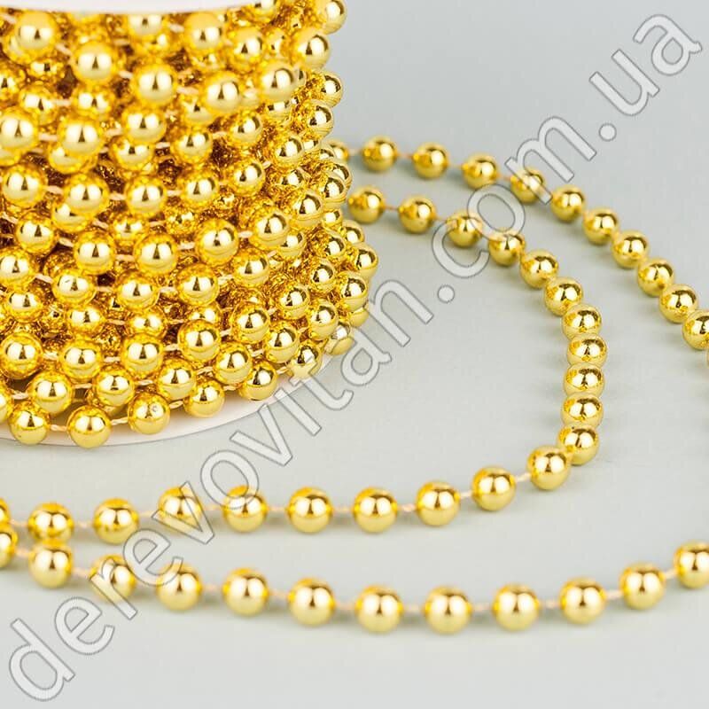 Декоративные бусы золото 8 мм в мотке, пластик, 10 м
