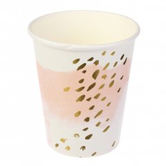 Бумажные стаканчики праздничные белые с персиковым рисунком, 10 шт. 200 мл