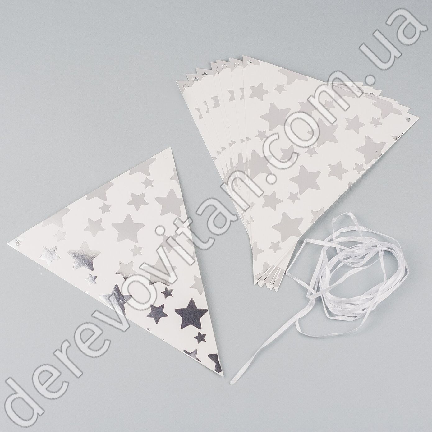 Гірлянда з прапорців "Срібні зірки", 16 см × 20 см × 1.5 м