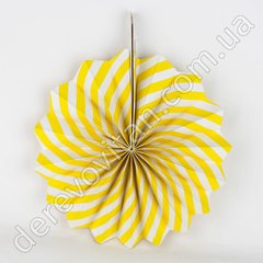 Подвесной веер, желто-белый, 40 см - бумажный декор-розетка