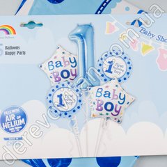 Воздушные шары на 1 годик "Birthday Baby Boy", набор 5 шт.