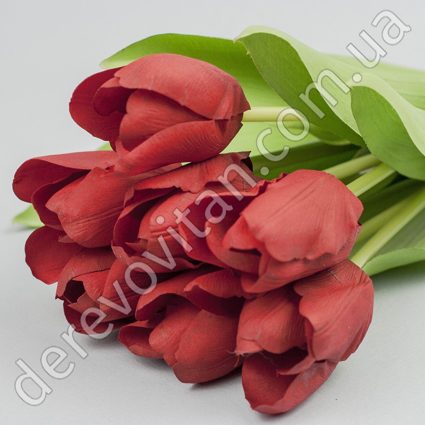 Тюльпани штучні, латекс та тканина, червоні, букет 7 шт., ~37 см