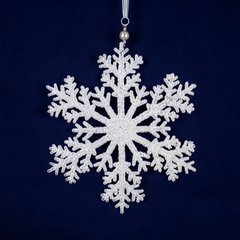 Підвіска "Сніжинка" з перлиною, біла в блискітках, 25 см