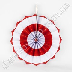 Подвесной веер, красный в белую полоску, 30 см - бумажный декор-розетка