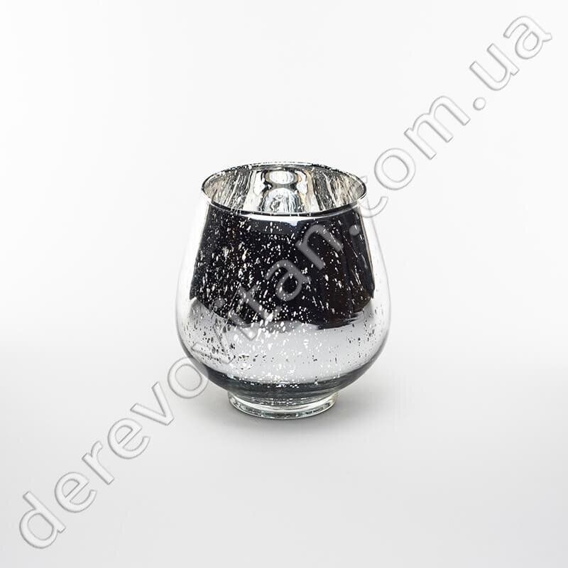Подсвечник из стекла с эффектом "ртутного" покрытия, серебро, 10 см