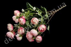Ранункулюси штучні на ніжці з додатками, рожеві, 15 квітів, ~15×32 см