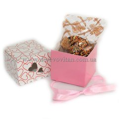 Розовая бонбоньерка "Сюрприз" с печеньем с предсказаниями в шоколаде