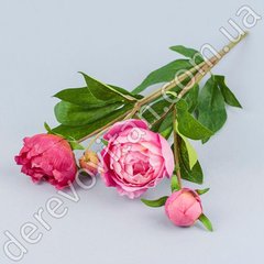 Пионы искусственные розовые с листьями, ветка, 29 см