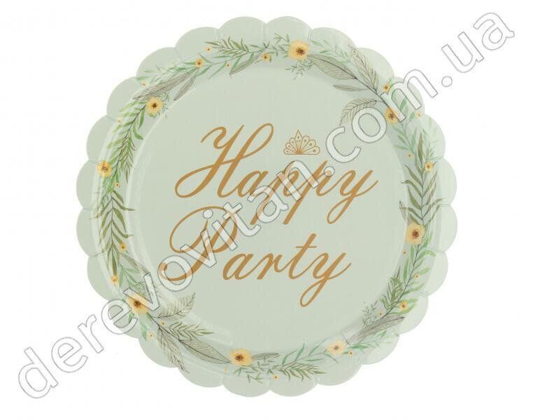 Тарелки одноразовые картонные с надписью "Happy&nbsp;party", мятные, 10 шт., 18 см