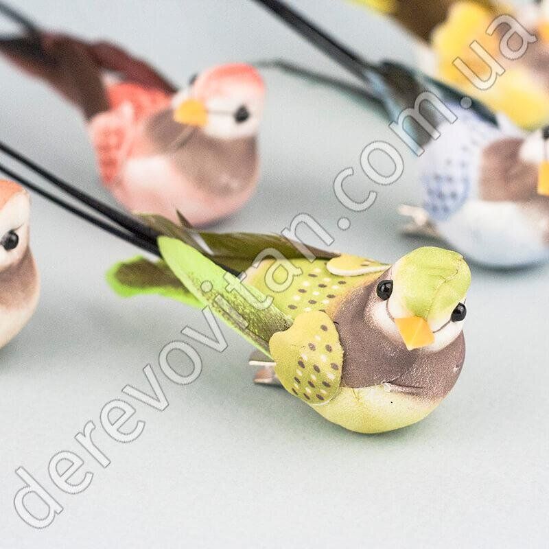 Декоративные птички на прищепке, разноцветные, 3.5×13×4 см, 12 шт.