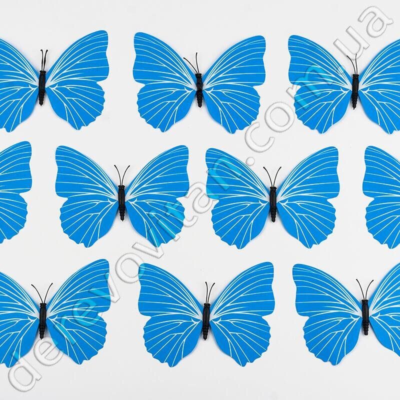Метелик декоративний, блакитний, 9×12 см, 10 шт.