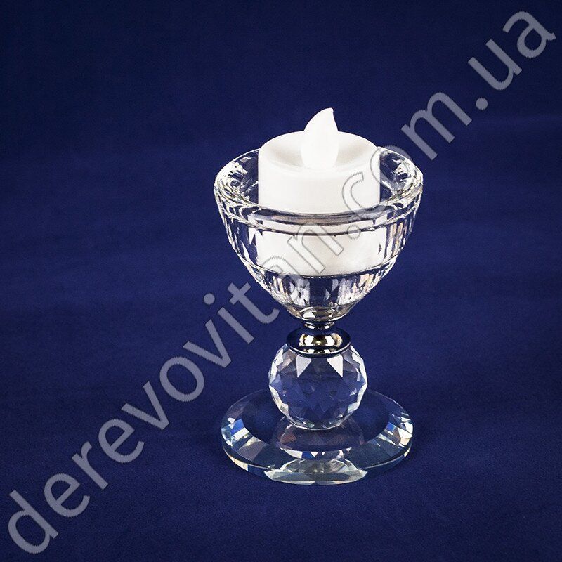 Свічник скляний на ніжці, 2 розміри свічок, 6×9 см