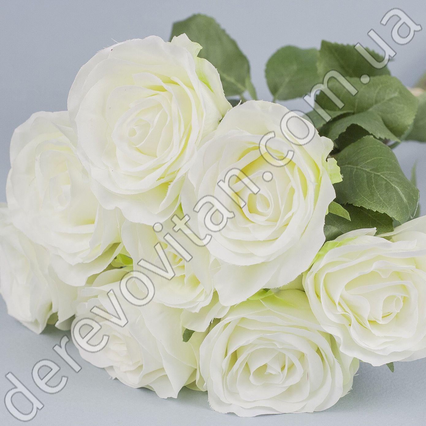 Букет штучних троянд, біло-салатовий, 8 шт., 38 см