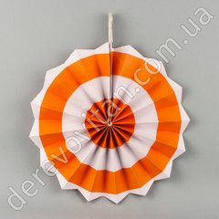Подвесной веер, бело-оранжевый, 20 см - бумажный декор-розетка