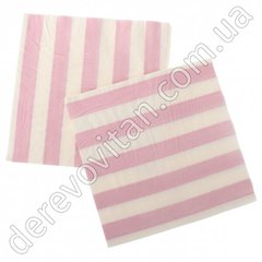 Серветки паперові в смужку біло-рожеві, 20 шт., 16.5×16.5 см (33 см)