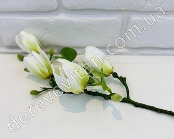 Ветка магнолии искусственная, бело-салатовая, 16&times;65 см