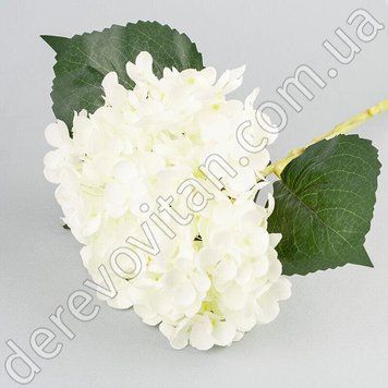 Гілка гортензії штучна з листям, біла, тканина, 20&times;52 см