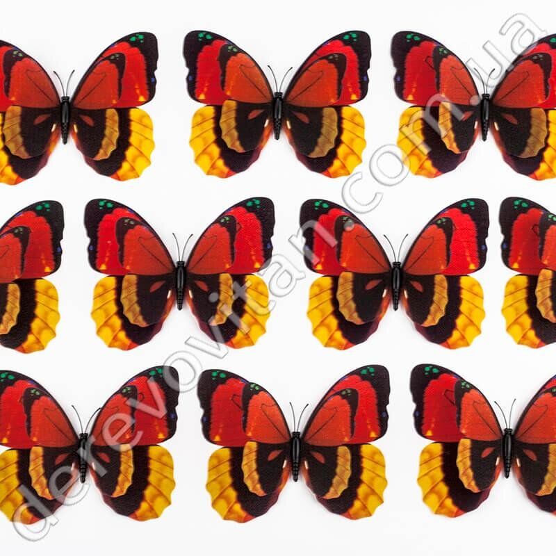 3D-бабочки декоративные, красно-желтые, 10×12 см, 10 шт.