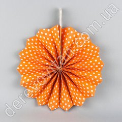 Подвесной веер, оранжевый в мелкий горох, 20 см - бумажный декор-розетка