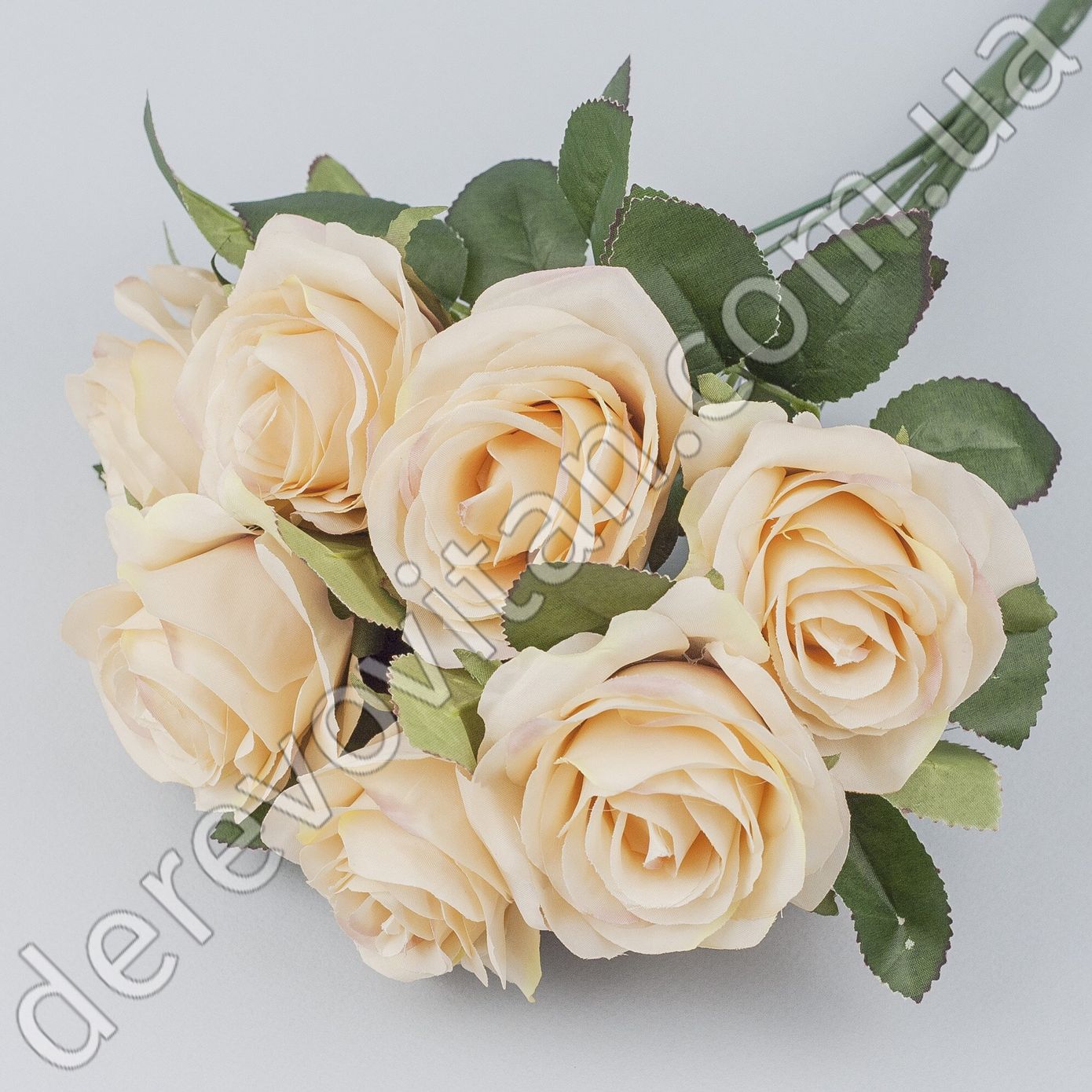 Букет искусственных роз на ножке, персиковый, 9 шт., 25×42 см