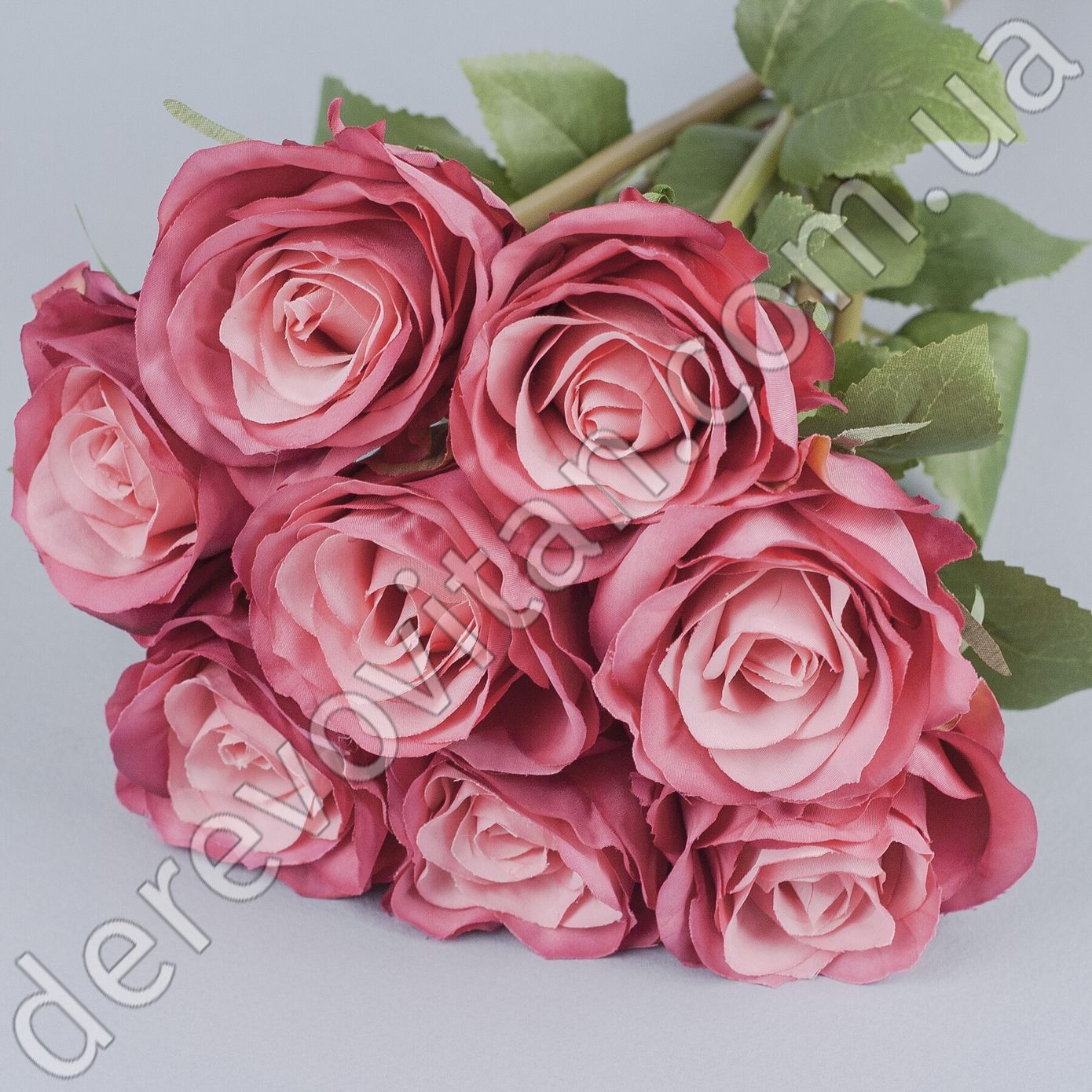 Букет штучних троянд, рожево-малиновий, 8 шт., 38 см