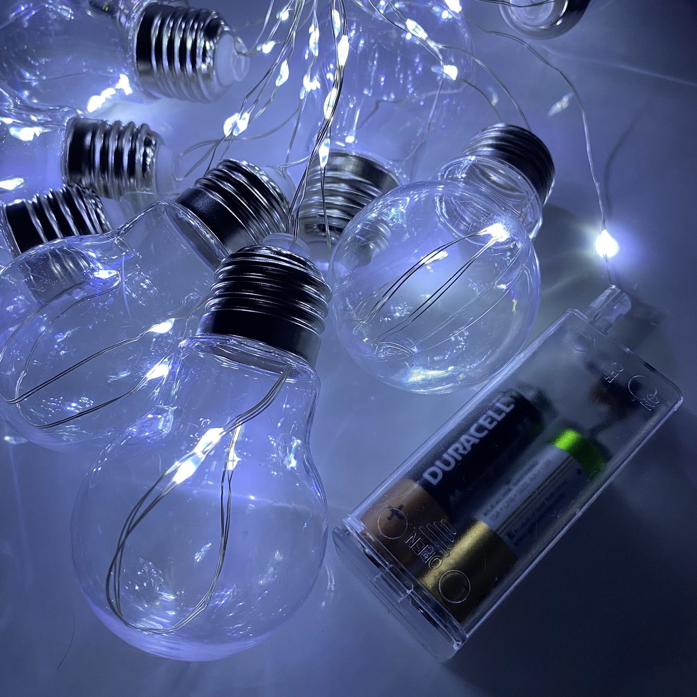 Led-гирлянда от батареек "Лампочки", 10 ламп, 2.55 м (холодный свет)