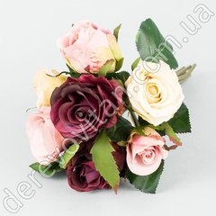 Букет штучних троянд, рожеві та сангрія, 7 шт., 16×22 см