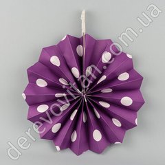 Подвесной веер, фиолетовый в горох, 20 см - бумажный декор-розетка