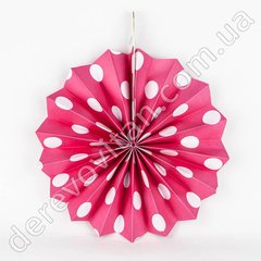 Подвесной веер, розовый в белый горох, 20 см - бумажный декор-розетка