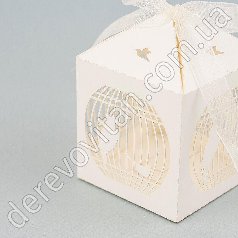Бонбоньерка на свадьбу кремовая "Птички в клетке", 5.5×8 см, 10 шт.