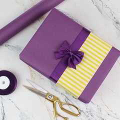 Подарочная крафт бумага "Фиолетовая и желтые полоски", 0.7×8 м