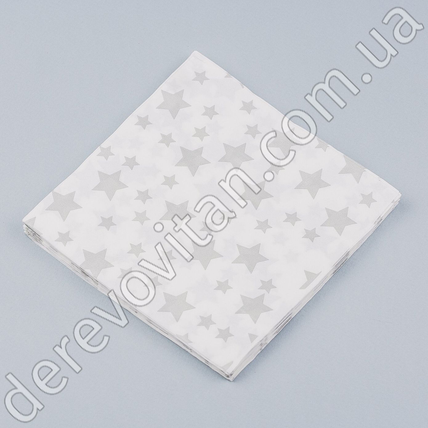 Серветки святкові "Зірки", білі зі сріблом, 20 шт., 16.5×16.5 см