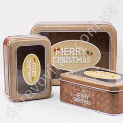 Коробки для подарков с окошком "Merry Christmas", набор из 3 шт., жестяные