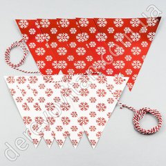 Гирлянда новогодняя "Снежинки", красный хром, 12 флажков (~2-2.3 м)