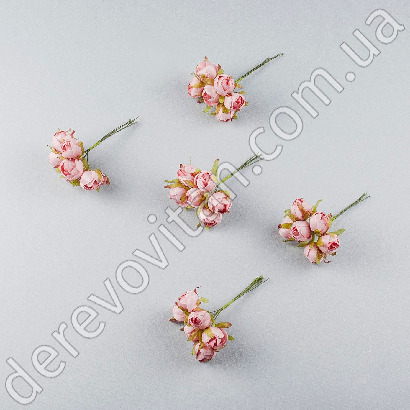 Міні-букетик ранункулюсів, рожевий, 11 см, 6 квіток