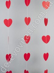 Бумажная гирлянда-нить "Сердца", красная, 2.4 м