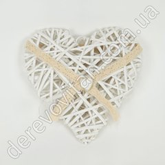 Декоративне підвісне "Серце" з лози, стрічка мереживо, 20×20 см