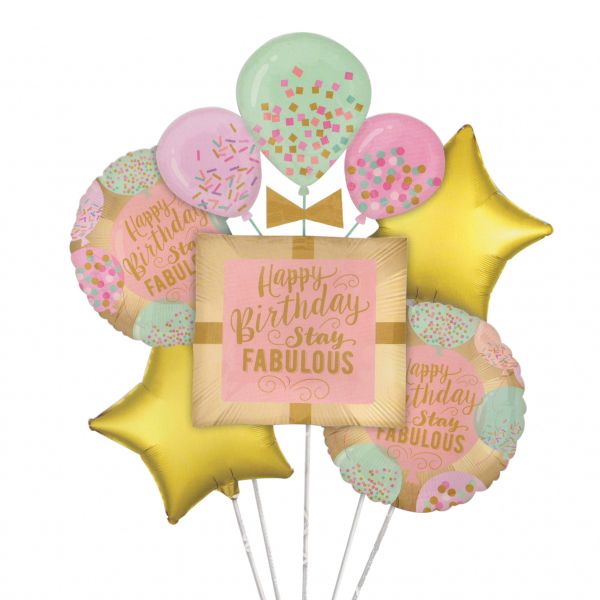 Набор воздушных/гелиевых шаров "Happy birthday fabulous", 5 шт. (18''+ шар 98 см)
