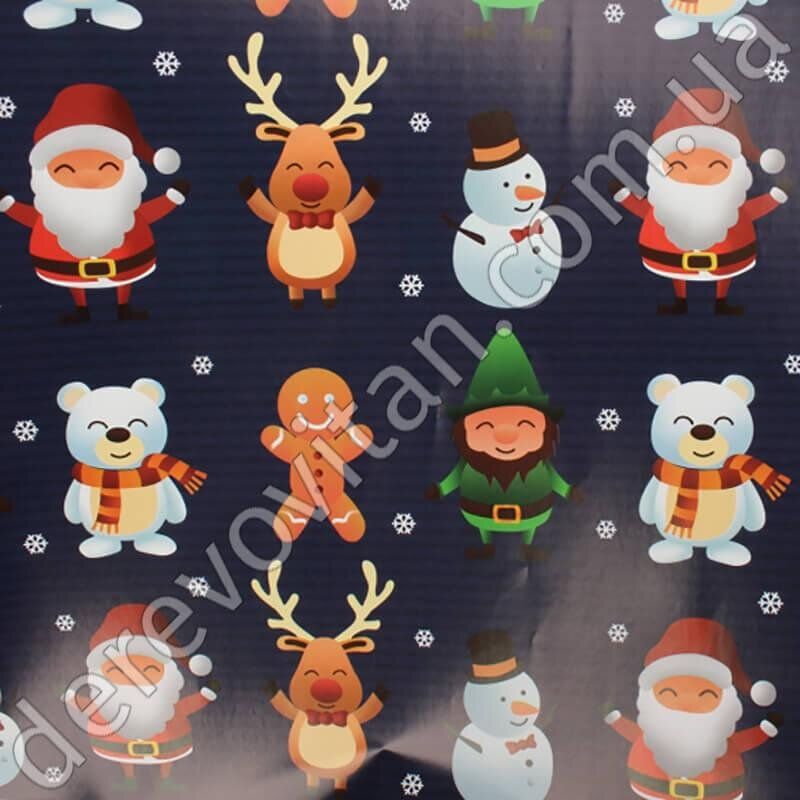 Папір новорічний пакувальний, синій з малюнком, 51×74 см, 20 аркушів
