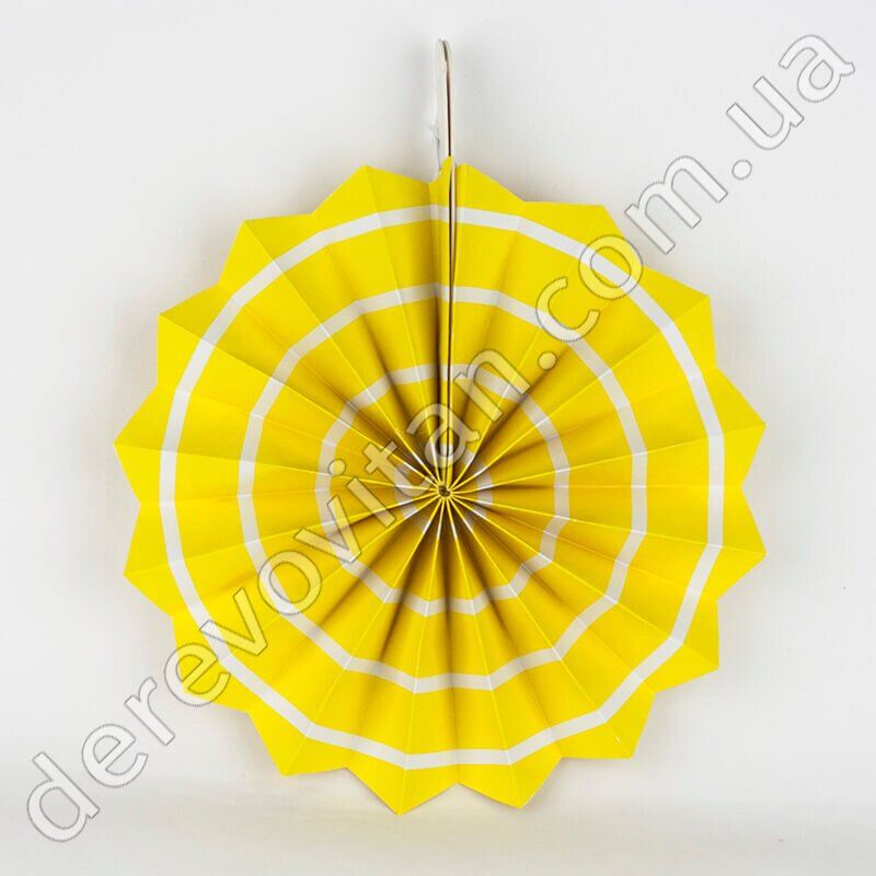 Подвесной веер, желтый в тонкую полоску, 30 см - бумажный декор-розетка