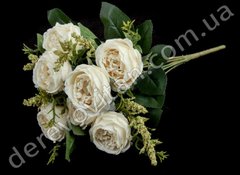 Розы пионовидные из ткани на ножке, молочные, 9 веточек, 20×38 см